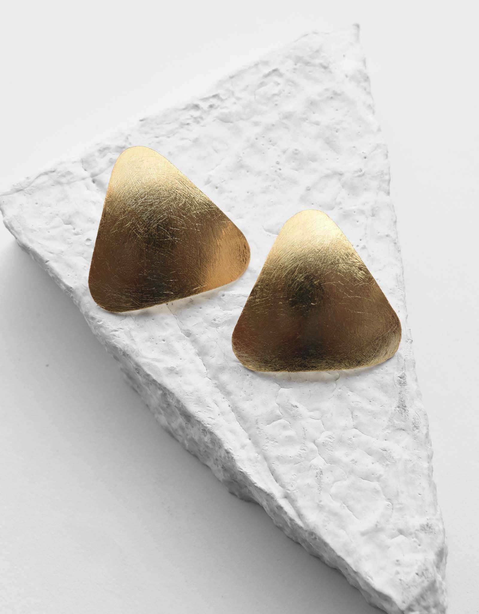 Gold Brass Earrings-Triangle Duomo Golden at Kamakhyaa by De'anma. This item is Brass, Fashion Jewellery, Free Size, Gold, Gold Plated, Gold Plated Brass, jewelry, Less than $50, Natural, Short Earrings, Solids