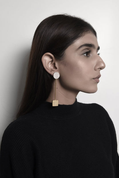 Gold Brass Earrings-Vice Versa Free Size, Gold, Plated, Plated Brass, Long Earrings, Statement Pieces Kamakhyaa