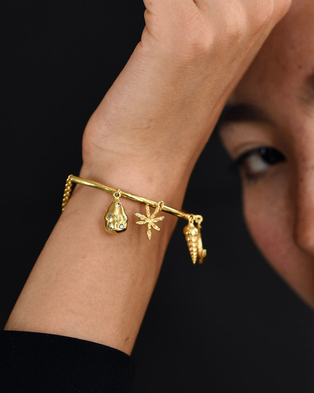 Gold Brass Galaxy Charm Bracelets at Kamakhyaa by The Loom Art. This item is Add Ons, Bracelets, Brass, Cosmic Dream TLA, Fashion Jewellery, Free Size, Gold, Gold Plated, jewelry, Natural, Textured