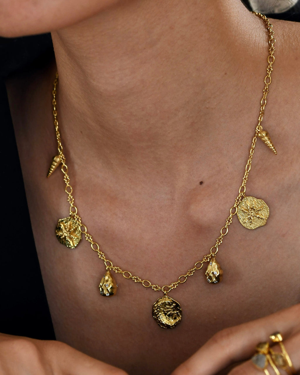 Gold Brass Galaxy Charm Necklaces at Kamakhyaa by The Loom Art. This item is Brass, Cosmic Dream TLA, Fashion Jewellery, For Daughter, Free Size, Gold, Gold Plated, jewelry, Natural, Necklaces