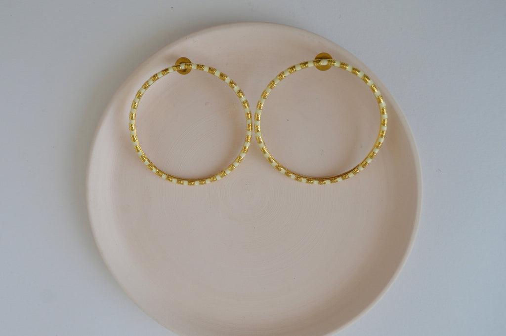 Gold Brass Golden Galaxy Hoops at Kamakhyaa by The Loom Art. This item is Brass, Cosmic Dream TLA, Fashion Jewellery, Free Size, Gold, Gold Plated, Hoops, jewelry, Natural