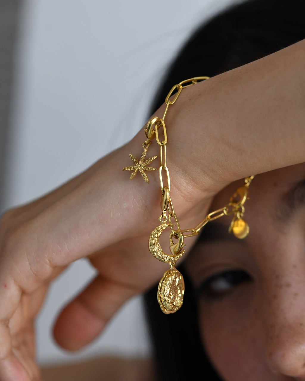 Gold Brass Linked Bracelets at Kamakhyaa by The Loom Art. This item is Add Ons, Bracelets, Brass, Cosmic Dream TLA, Fashion Jewellery, For Daughter, Free Size, Gold, Gold Plated, jewelry, Less than $50, Natural, Products less than $25, Textured