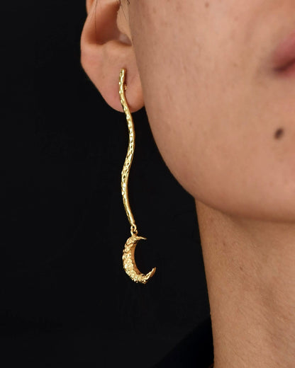 Gold Brass Moon & Star Long Earrings at Kamakhyaa by The Loom Art. This item is Brass, Cosmic Dream TLA, Fashion Jewellery, For Daughter, Free Size, Gold, Gold Plated, jewelry, Less than $50, Long Earrings, Natural