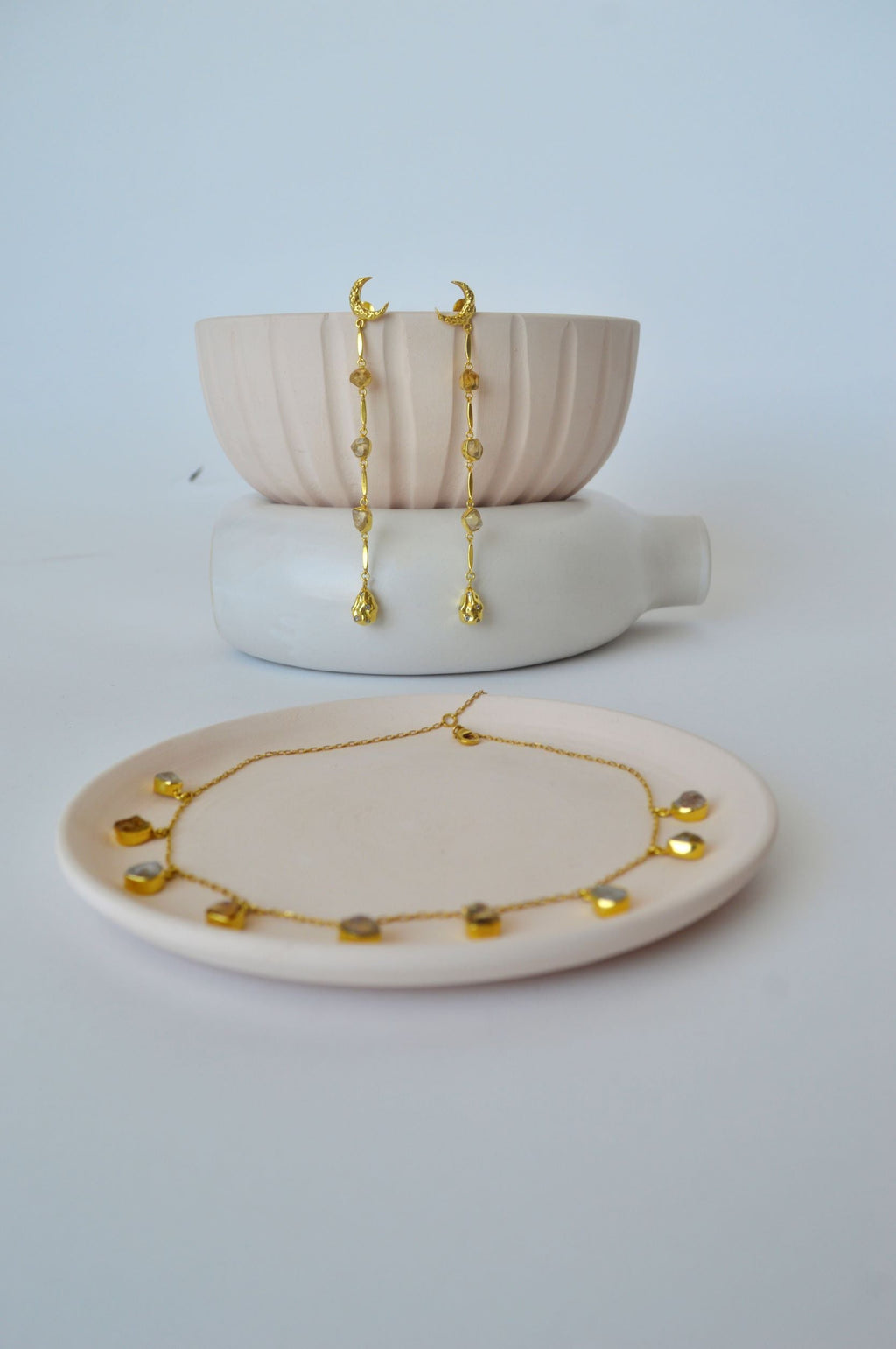 Gold Brass Moonlit Earrings at Kamakhyaa by The Loom Art. This item is Brass, Cosmic Dream TLA, Danglers, Fashion Jewellery, Free Size, Gold, Gold Plated, jewelry, Long Earrings, Natural