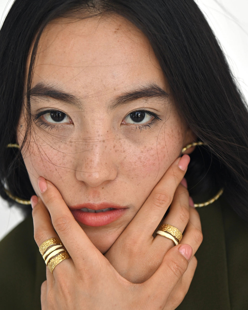 Gold Brass Pearl Enamel Stackable Rings at Kamakhyaa by The Loom Art. This item is Brass, Cosmic Dream TLA, Fashion Jewellery, For Daughter, Free Size, Gold, Gold Plated, jewelry, Less than $50, Natural, Rings, Solids, Textured