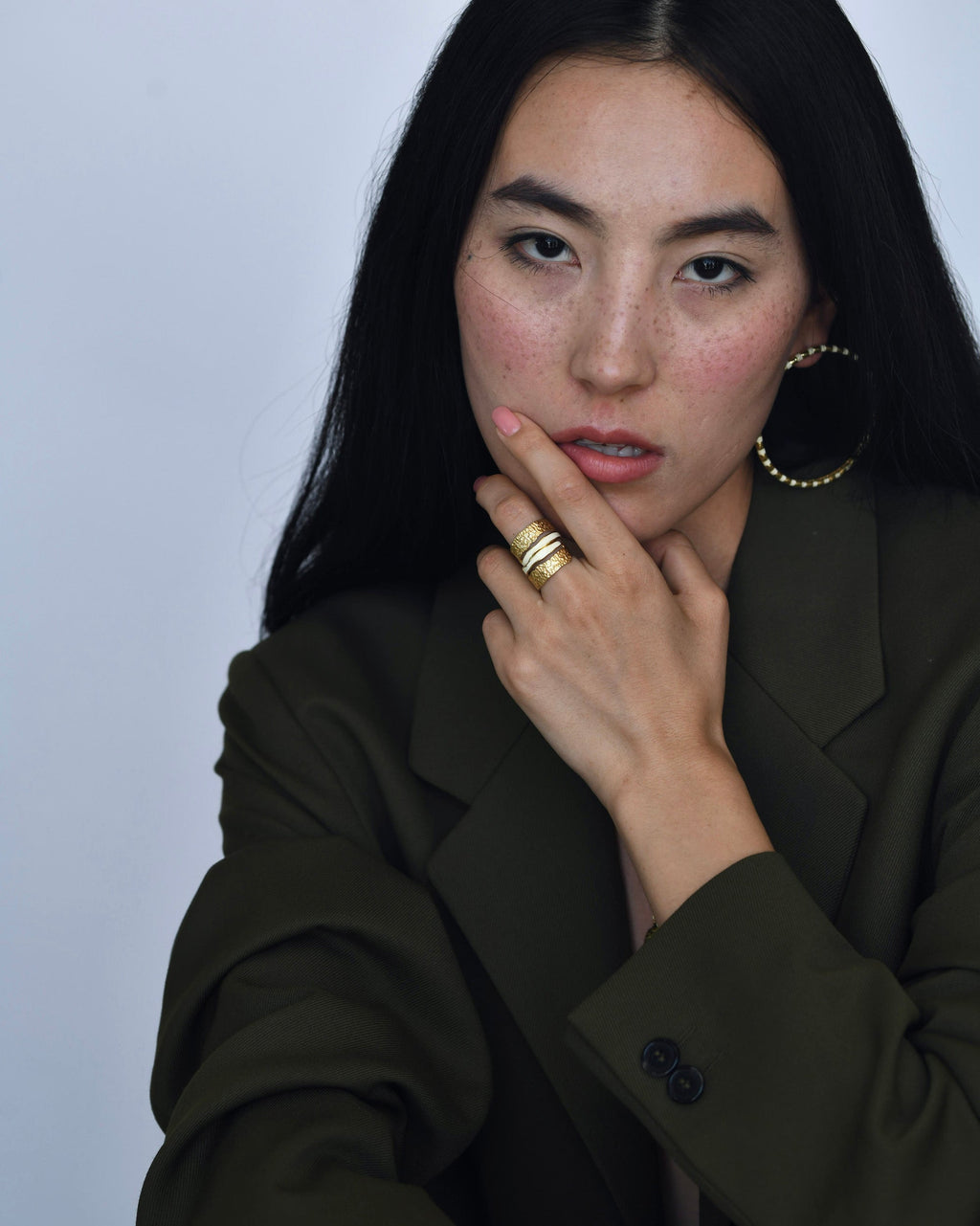 Gold Brass Pearl Enamel Stackable Rings at Kamakhyaa by The Loom Art. This item is Brass, Cosmic Dream TLA, Fashion Jewellery, For Daughter, Free Size, Gold, Gold Plated, jewelry, Less than $50, Natural, Rings, Solids, Textured