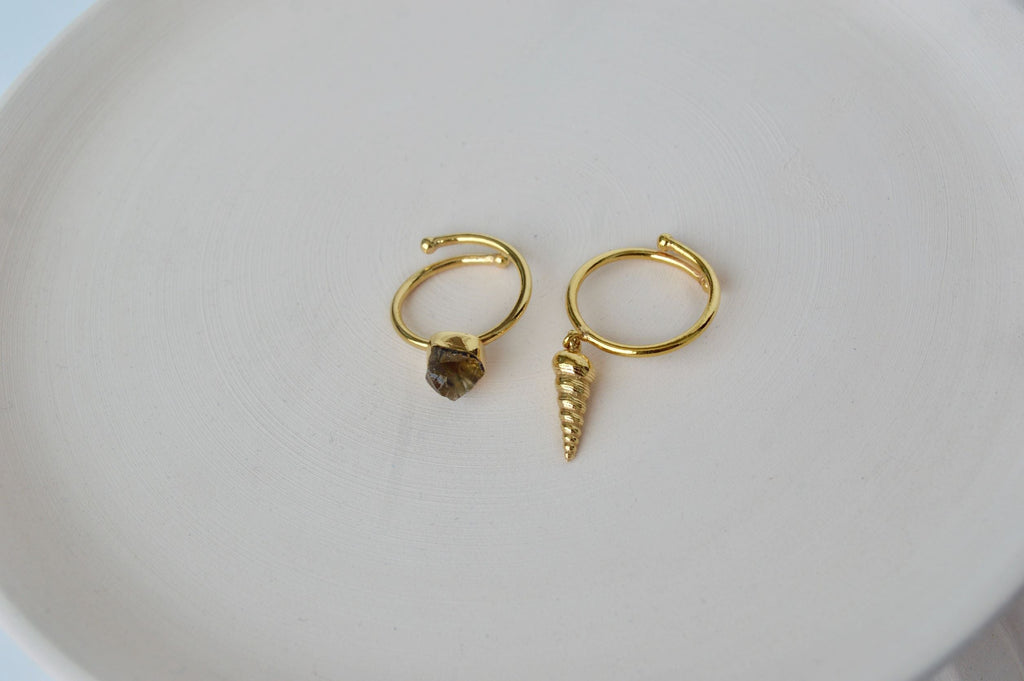 Gold Brass Pearl & Shell Ring at Kamakhyaa by The Loom Art. This item is Brass, Cosmic Dream TLA, Fashion Jewellery, Free Size, Gold, Gold Plated, jewelry, Less than $50, Natural, Rings, Solids, Textured