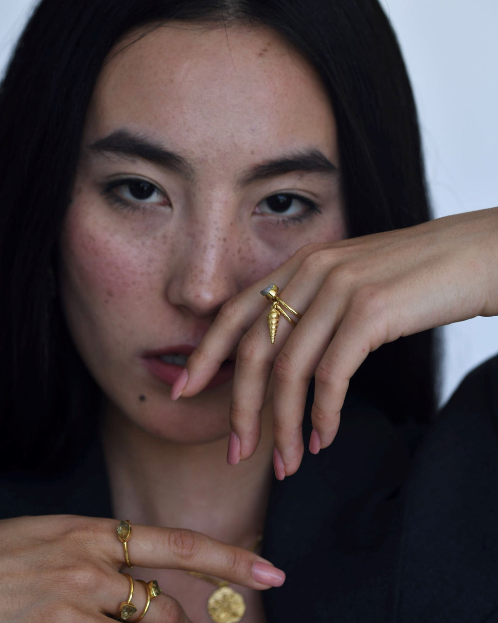 Gold Brass Pearl & Shell Ring at Kamakhyaa by The Loom Art. This item is Brass, Cosmic Dream TLA, Fashion Jewellery, Free Size, Gold, Gold Plated, jewelry, Less than $50, Natural, Rings, Solids, Textured