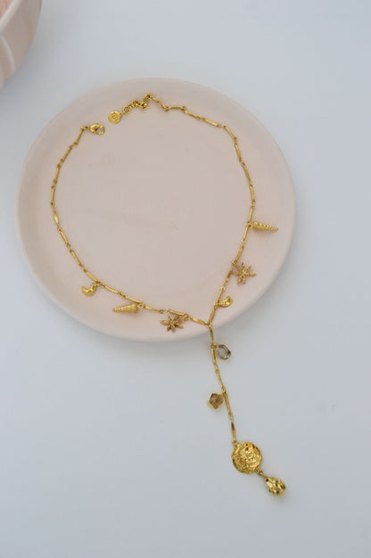 Gold Brass Skyfall Necklace at Kamakhyaa by The Loom Art. This item is Brass, Cosmic Dream TLA, Fashion Jewellery, Free Size, Gold, Gold Plated, jewelry, Natural, Necklaces