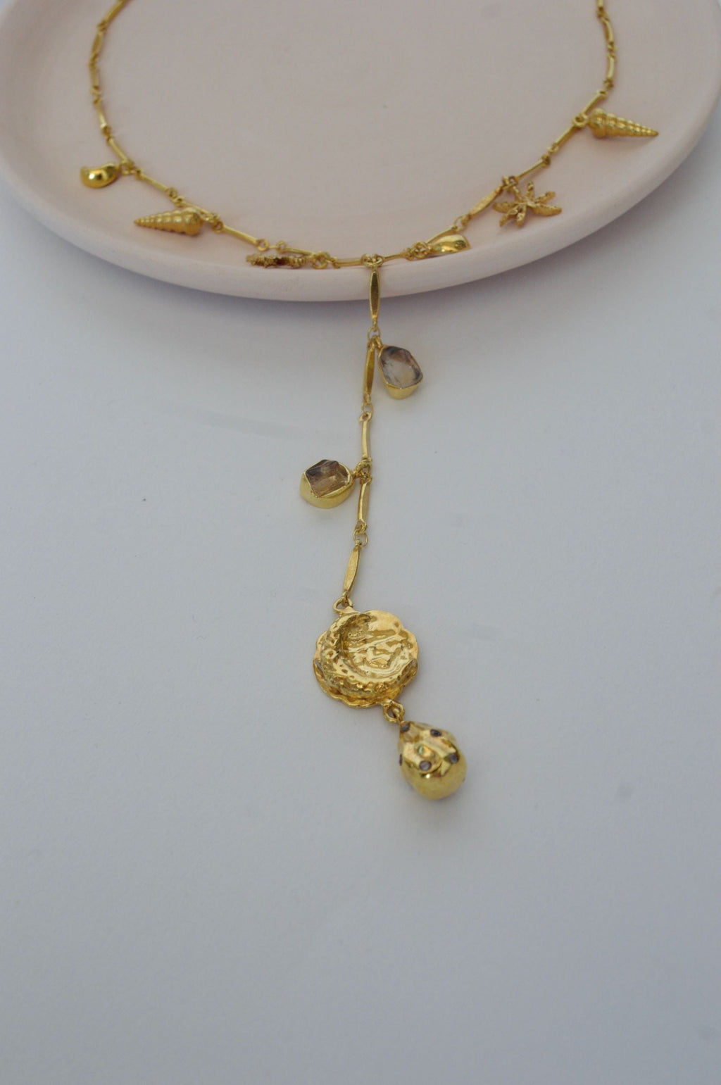 Gold Brass Skyfall Necklace at Kamakhyaa by The Loom Art. This item is Brass, Cosmic Dream TLA, Fashion Jewellery, Free Size, Gold, Gold Plated, jewelry, Natural, Necklaces