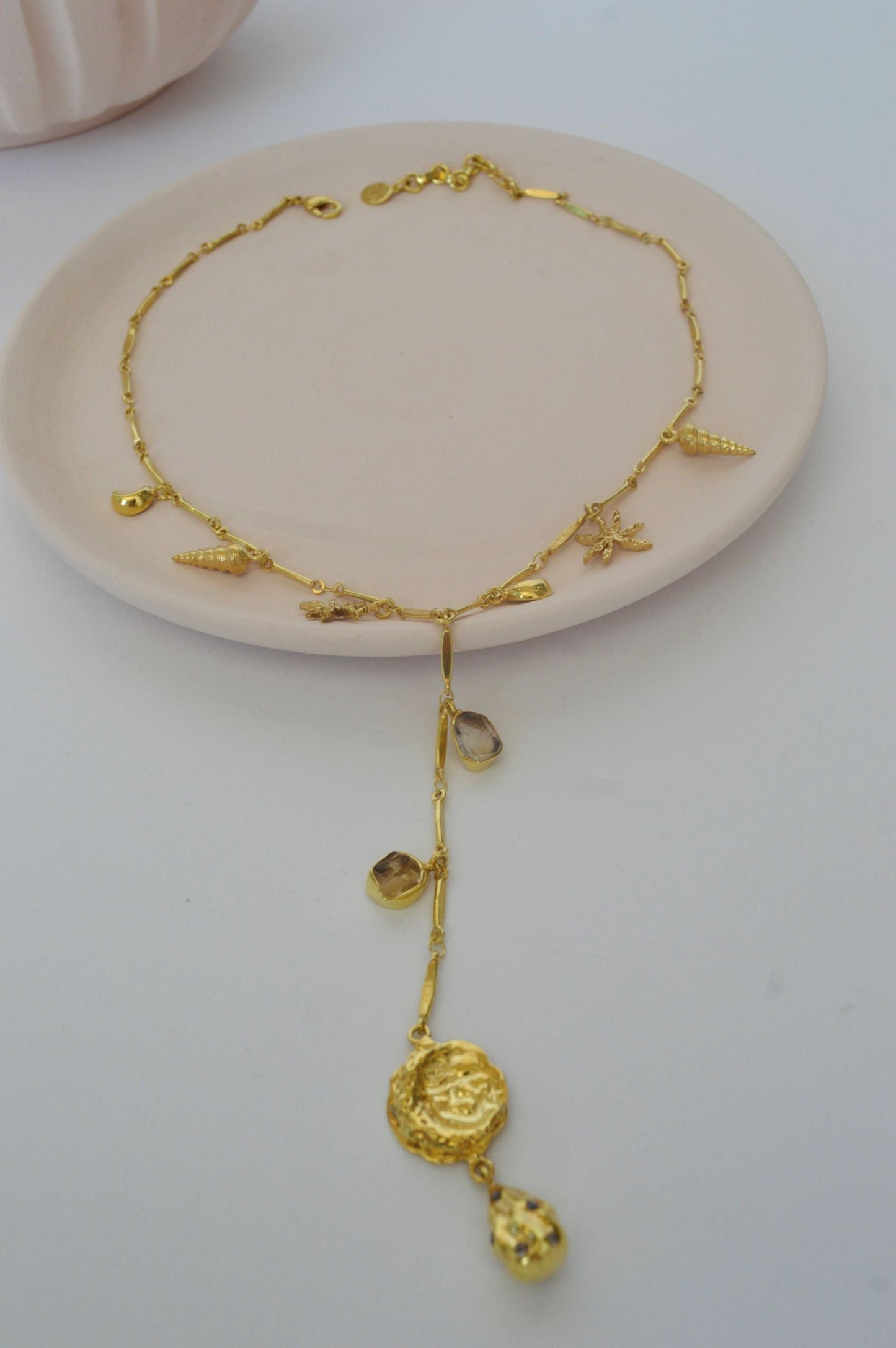 Gold Brass Skyfall Necklace at Kamakhyaa by The Loom Art. This item is Brass, Cosmic Dream TLA, Fashion Jewellery, Free Size, Gold, Gold Plated, jewelry, Natural, Necklaces