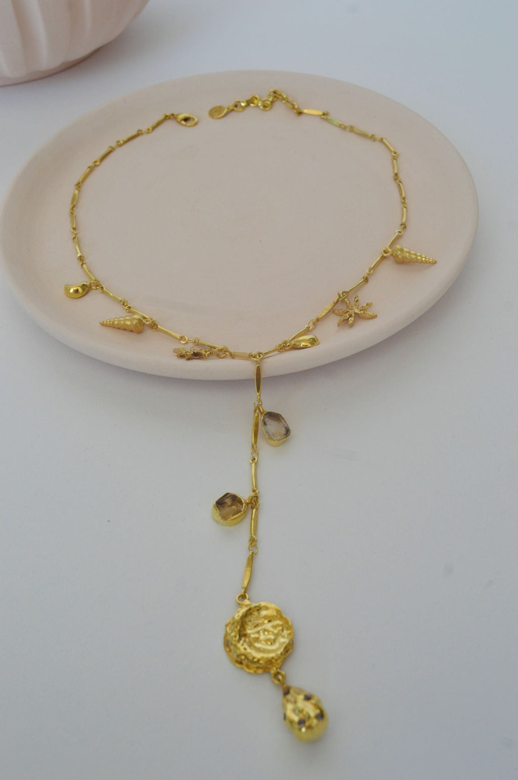 Gold Brass Skyfall Necklace at Kamakhyaa by The Loom Art. This item is Brass, Cosmic Dream TLA, Fashion Jewellery, Free Size, Gold, Gold Plated, jewelry, Natural, Necklaces