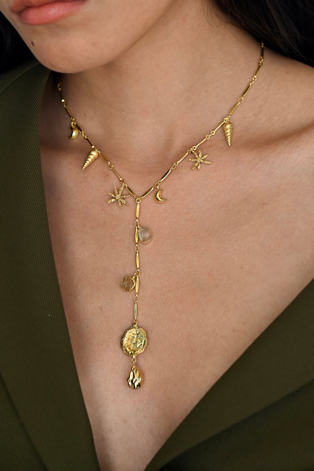 Gold Brass Skyfall Necklace at Kamakhyaa by The Loom Art. This item is Brass, Cosmic Dream TLA, Fashion Jewellery, Free Size, Gold, Gold Plated, jewelry, Natural, Necklaces