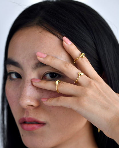 Gold Brass Stackable Moon Rings at Kamakhyaa by The Loom Art. This item is Brass, Cosmic Dream TLA, Fashion Jewellery, Free Size, Gold, Gold Plated, jewelry, Less than $50, Natural, Rings