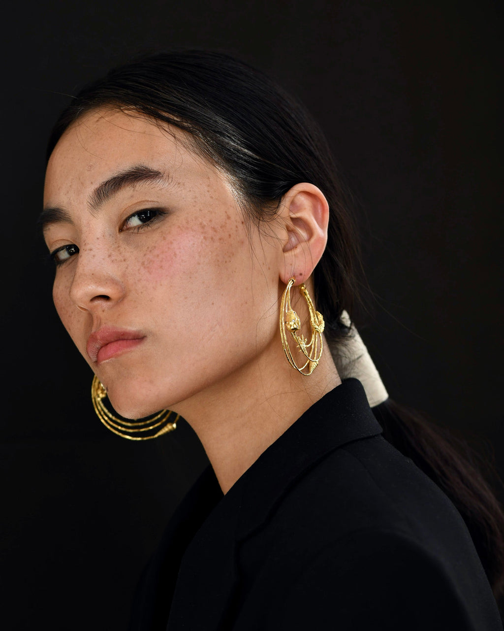 Gold Brass Starry Night Hoop at Kamakhyaa by The Loom Art. This item is Brass, Cosmic Dream TLA, Fashion Jewellery, Free Size, Gold, Gold Plated, Hoops, jewelry, Natural