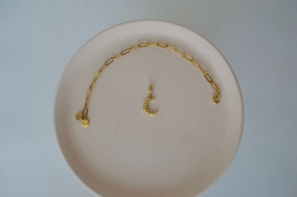 Gold Brass Textured Moon Pendants/Charm at Kamakhyaa by The Loom Art. This item is Brass, Cosmic Dream TLA, Fashion Jewellery, Free Size, Gold, Gold Plated, jewelry, Less than $50, Natural, Pendants, Products less than $25