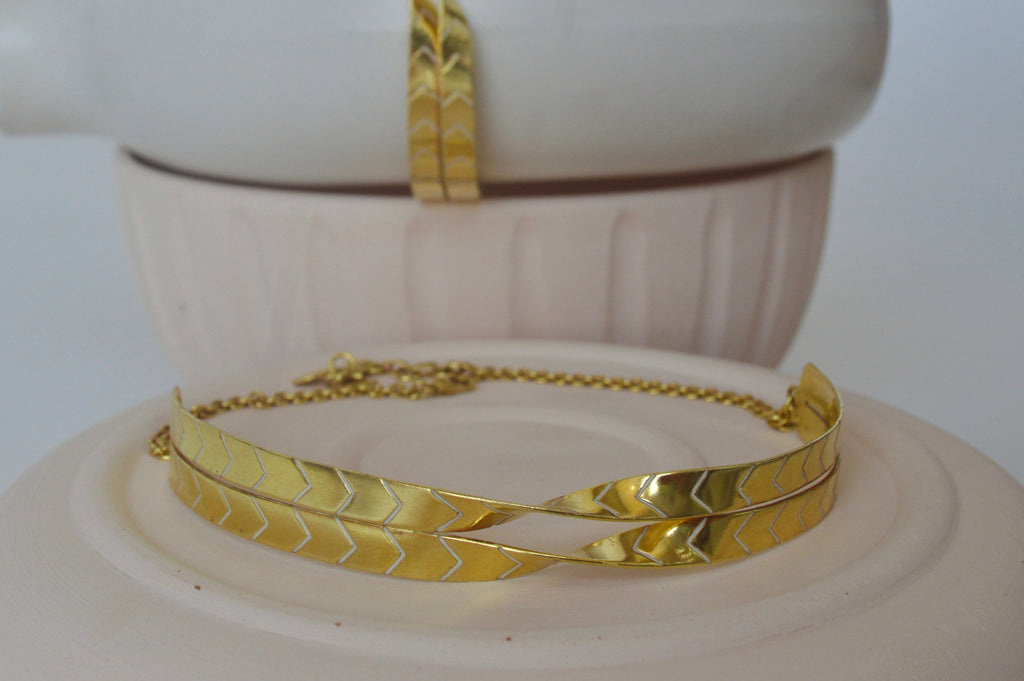 Gold Brass Twisted Enamel Choker at Kamakhyaa by The Loom Art. This item is Brass, Choker, Cosmic Dream TLA, Fashion Jewellery, Free Size, Gold, Gold Plated, jewelry, Natural