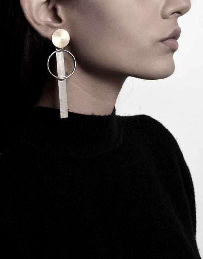 Gold Silver Brass Earrings-Button-Up Brass, Free Size, Long Earrings, Plated, Statement Pieces Kamakhyaa