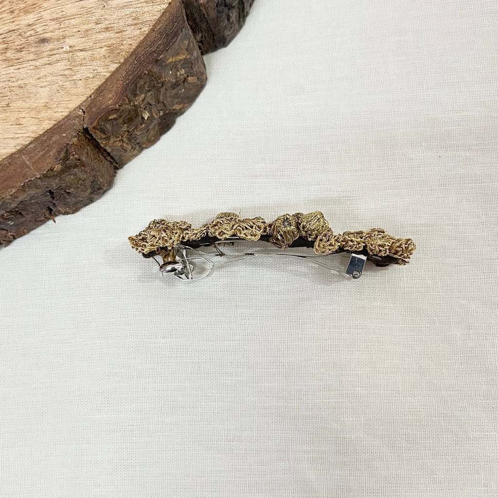 Golden Crochet Hair Clip at Kamakhyaa by Ikriit'm. This item is Accessories, Cotton yarn, Crochet, Free Size, Golden, Hair Accessories, Ikriit'm, Natural