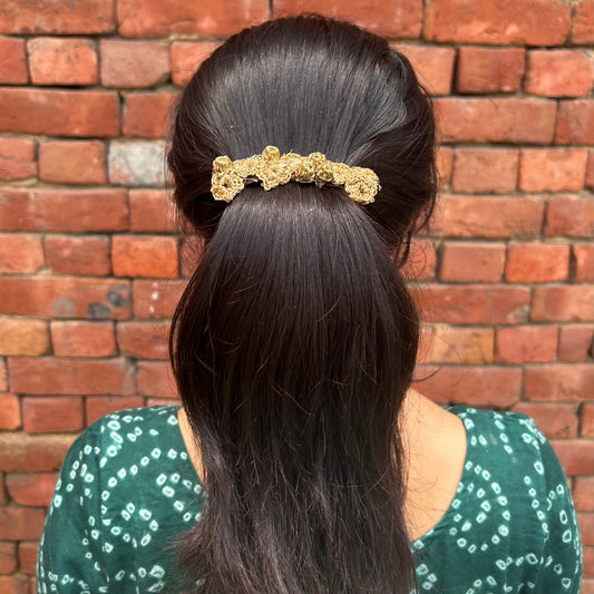 Golden Crochet Hair Clip at Kamakhyaa by Ikriit'm. This item is Accessories, Cotton yarn, Crochet, Free Size, Golden, Hair Accessories, Ikriit'm, Natural