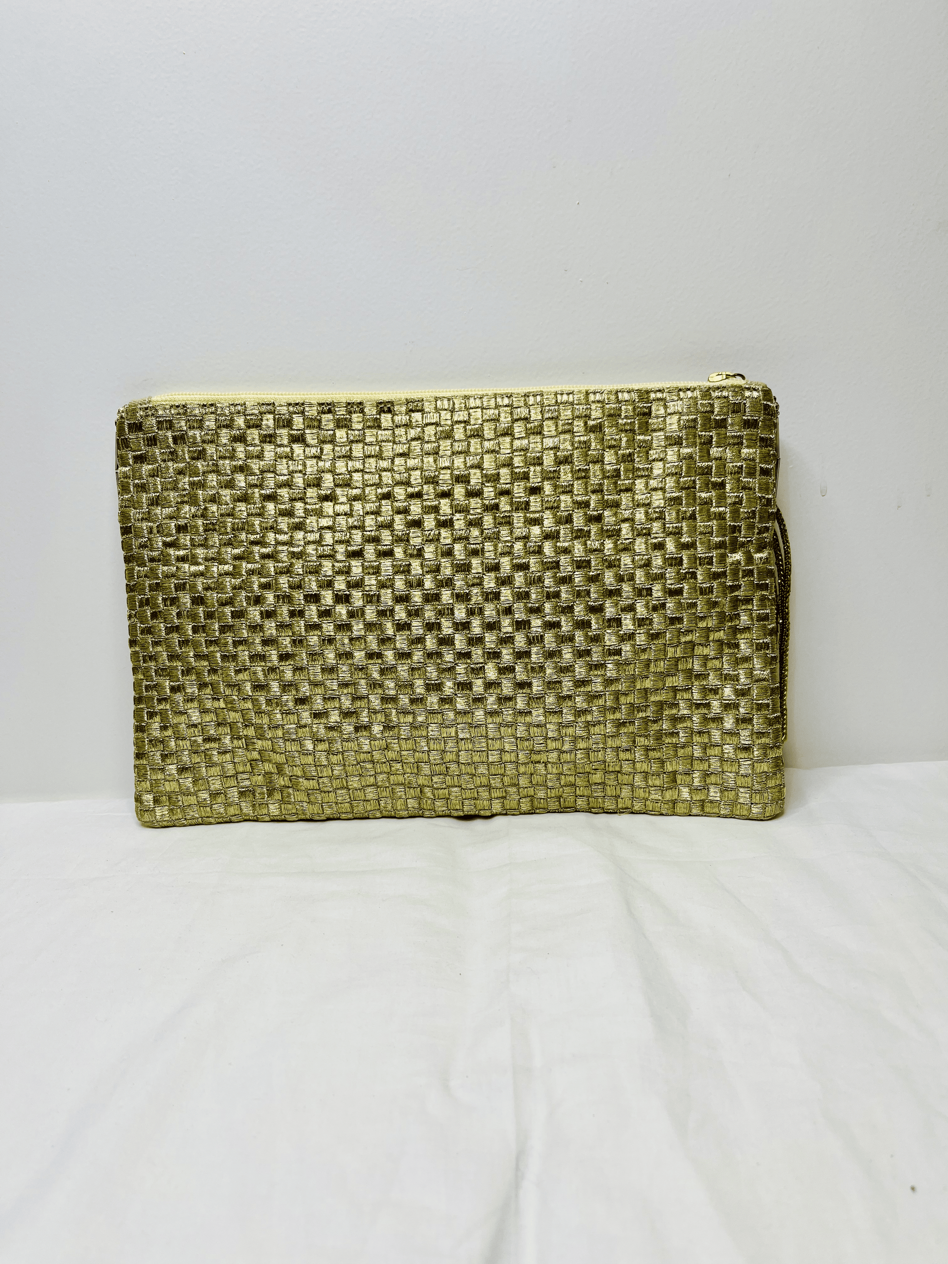 Golden Pouch at Kamakhyaa by Pre Loved. This item is Bags, Casual Wear, Mirror Work, Multicolor, Natural, Pouches