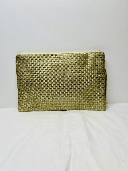 Golden Pouch at Kamakhyaa by Pre Loved. This item is Bags, Casual Wear, Mirror Work, Multicolor, Natural, Pouches