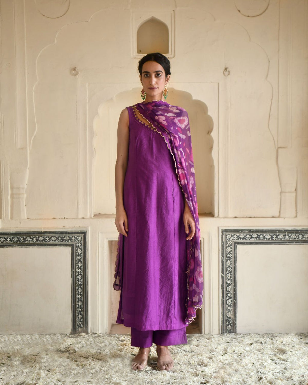 Grape Wine Kurta Set With Dupatta at Kamakhyaa by Taro. This item is Beads work, Chiffon, Digital Print, Enchanted Garden, Evening Wear, Festive Wear, Fitted At Waist, Indian Wear, July Sale, July Sale 2023, Kurta Pant Sets, Kurta Set With Dupatta, Natural, Natural with azo free dyes, Purple, Regular Fit, Sequin Work, Silk Chanderi, Womenswear
