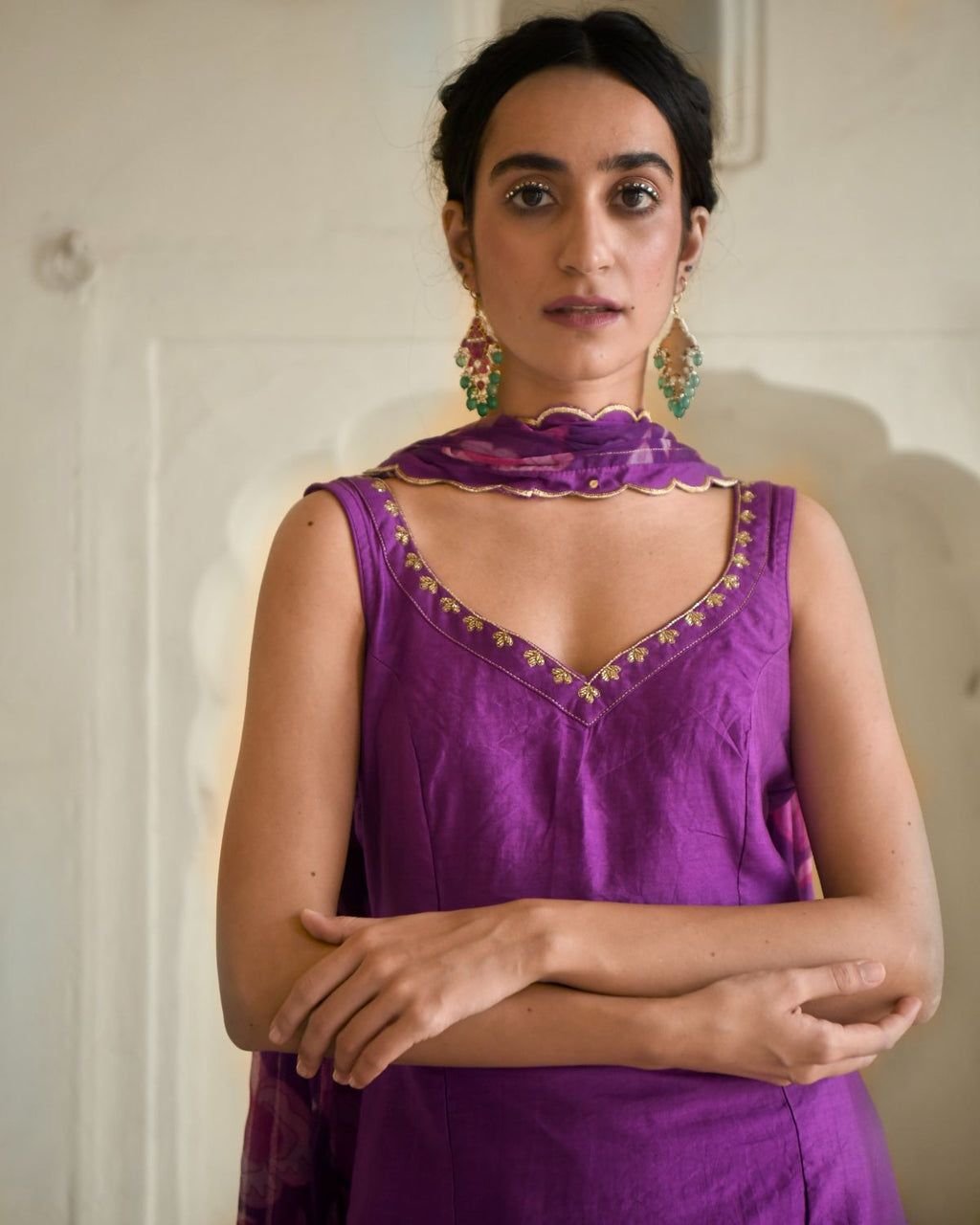 Grape Wine Kurta Set With Dupatta at Kamakhyaa by Taro. This item is Beads work, Chiffon, Digital Print, Enchanted Garden, Evening Wear, Festive Wear, Fitted At Waist, Indian Wear, July Sale, July Sale 2023, Kurta Pant Sets, Kurta Set With Dupatta, Natural, Natural with azo free dyes, Purple, Regular Fit, Sequin Work, Silk Chanderi, Womenswear