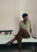 Green And Brown Cotton Kurta at Kamakhyaa by Deeta Clothing. This item is Brown, Casual Wear, Green, Handwoven Cotton, Kurtas, Menswear, Natural with azo dyes, Relaxed Fit, Shibui AW22, Stripes, Tops