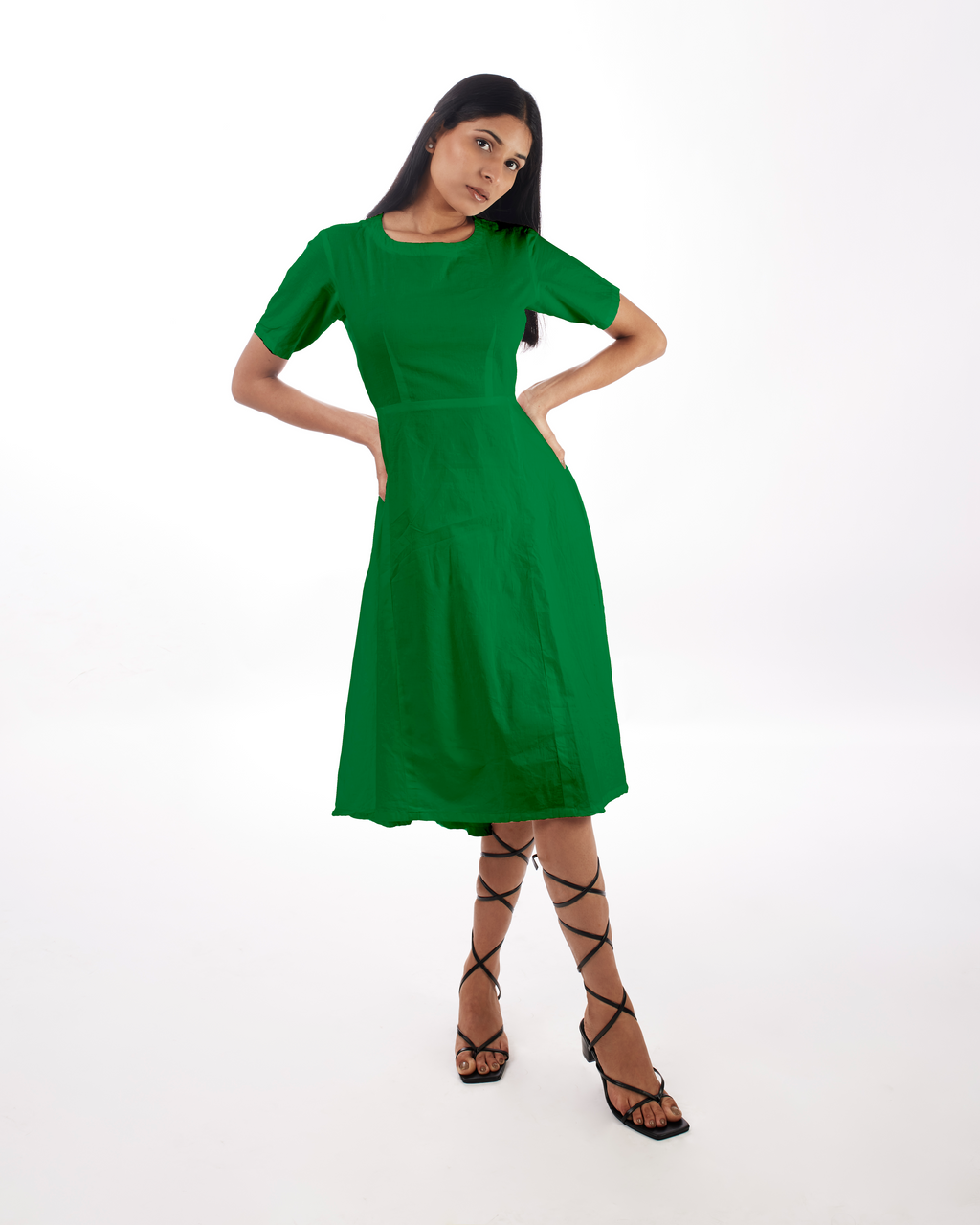 Green Backless Midi Dress at Kamakhyaa by Kamakhyaa. This item is 100% pure cotton, Casual Wear, Evening Wear, Green, KKYSS, Midi Dresses, Natural, Relaxed Fit, Solids, Summer Sutra, Womenswear