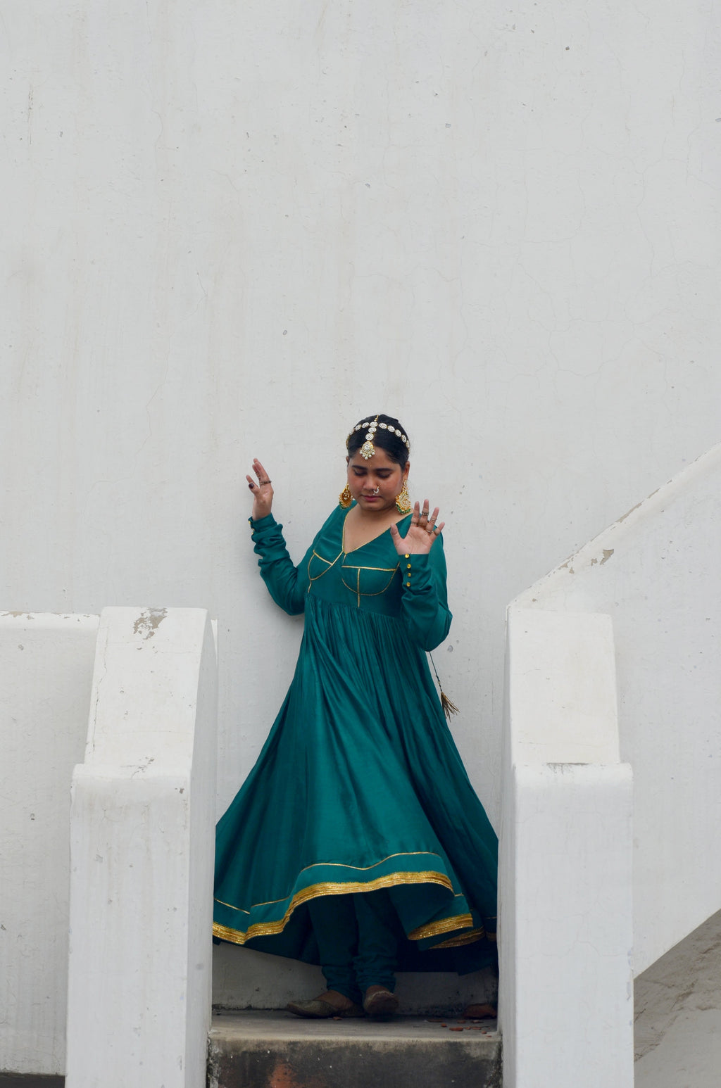 Green Chanderi Anakali with Dupatta at Kamakhyaa by Ahmev. This item is Chanderi Silk, Co-ord Sets, Cotton, Embellished, Evening Wear, Festive Wear, Green, Kurta Set with Dupattas, Party Wear, Regular Fit, Rumi, Solids, Womenswear