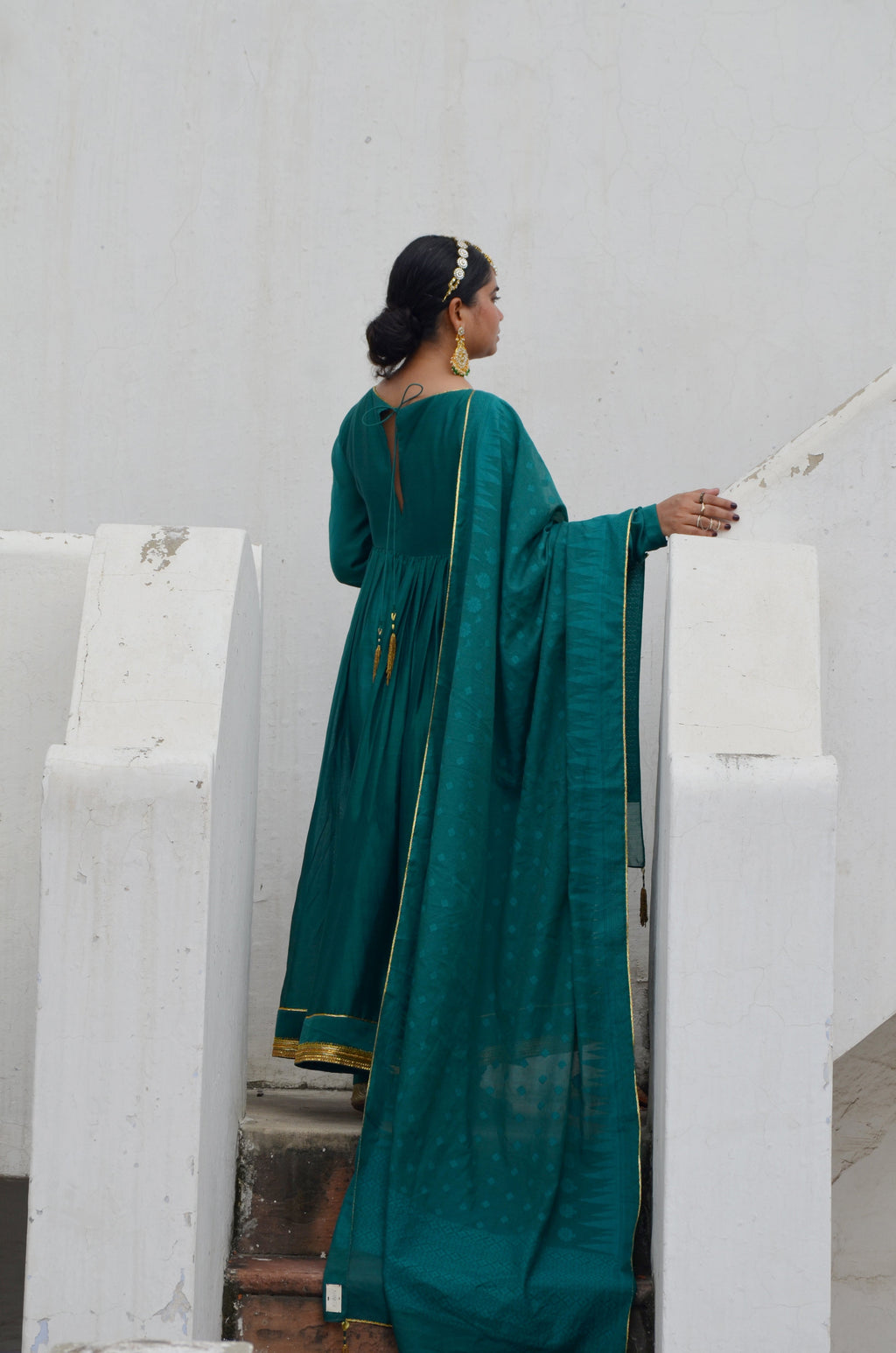 Green Chanderi Anakali with Dupatta at Kamakhyaa by Ahmev. This item is Chanderi Silk, Co-ord Sets, Cotton, Embellished, Evening Wear, Festive Wear, Green, Kurta Set with Dupattas, Party Wear, Regular Fit, Rumi, Solids, Womenswear