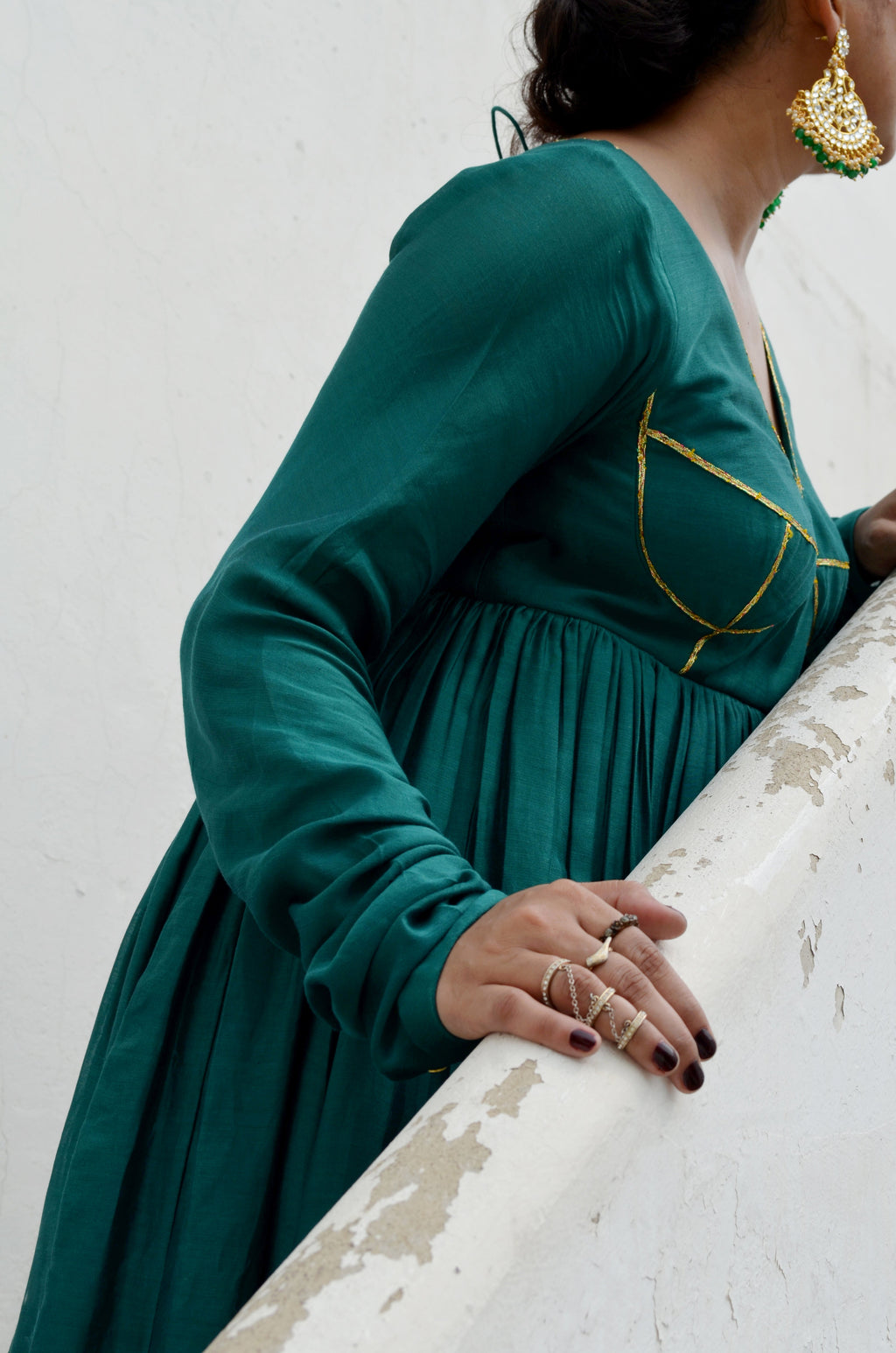 Green Chanderi Anakali with Dupatta at Kamakhyaa by Ahmev. This item is Chanderi Silk, Co-ord Sets, Cotton, Embellished, Evening Wear, Festive Wear, Green, Kurta Set with Dupattas, Party Wear, Regular Fit, Rumi, Solids, Womenswear