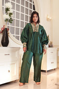 Green Chanderi Silk Co-Ord Set at Kamakhyaa by Chambray & Co.. This item is Chambray & Co, Chanderi Silk, Complete Sets, Embroidered, Green, Natural, Party Wear, PartyWear Co-ords, Regular Fit, Taabir, Womenswear