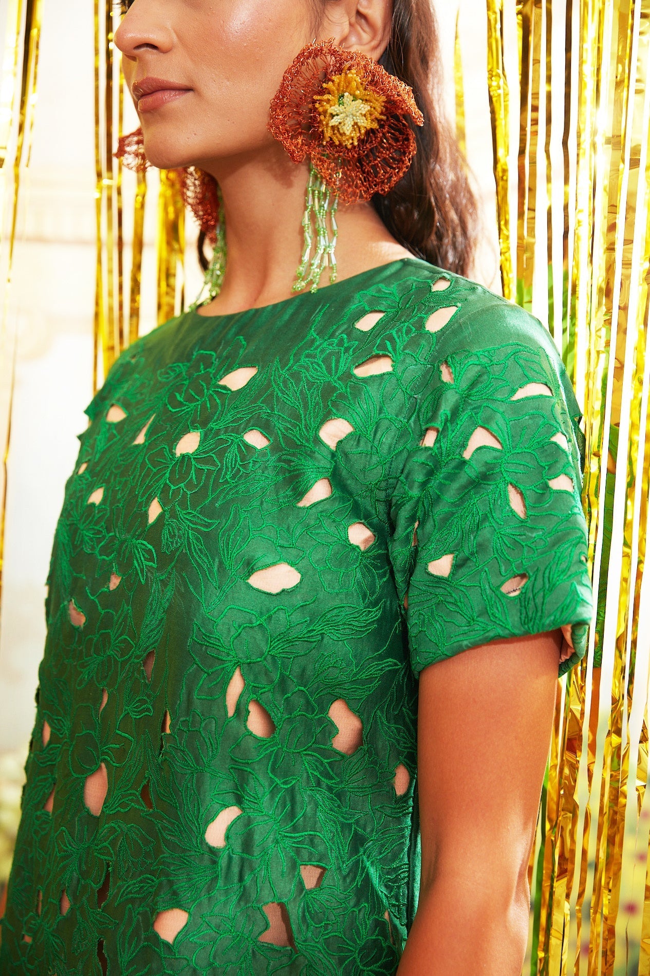 Green Chanderi Silk Cutwork Dress | Chanderi Silk Dress Kamakhyaa Green Chanderi Silk Cutwork Dress | Chanderi Silk Dress Kamakhyaa