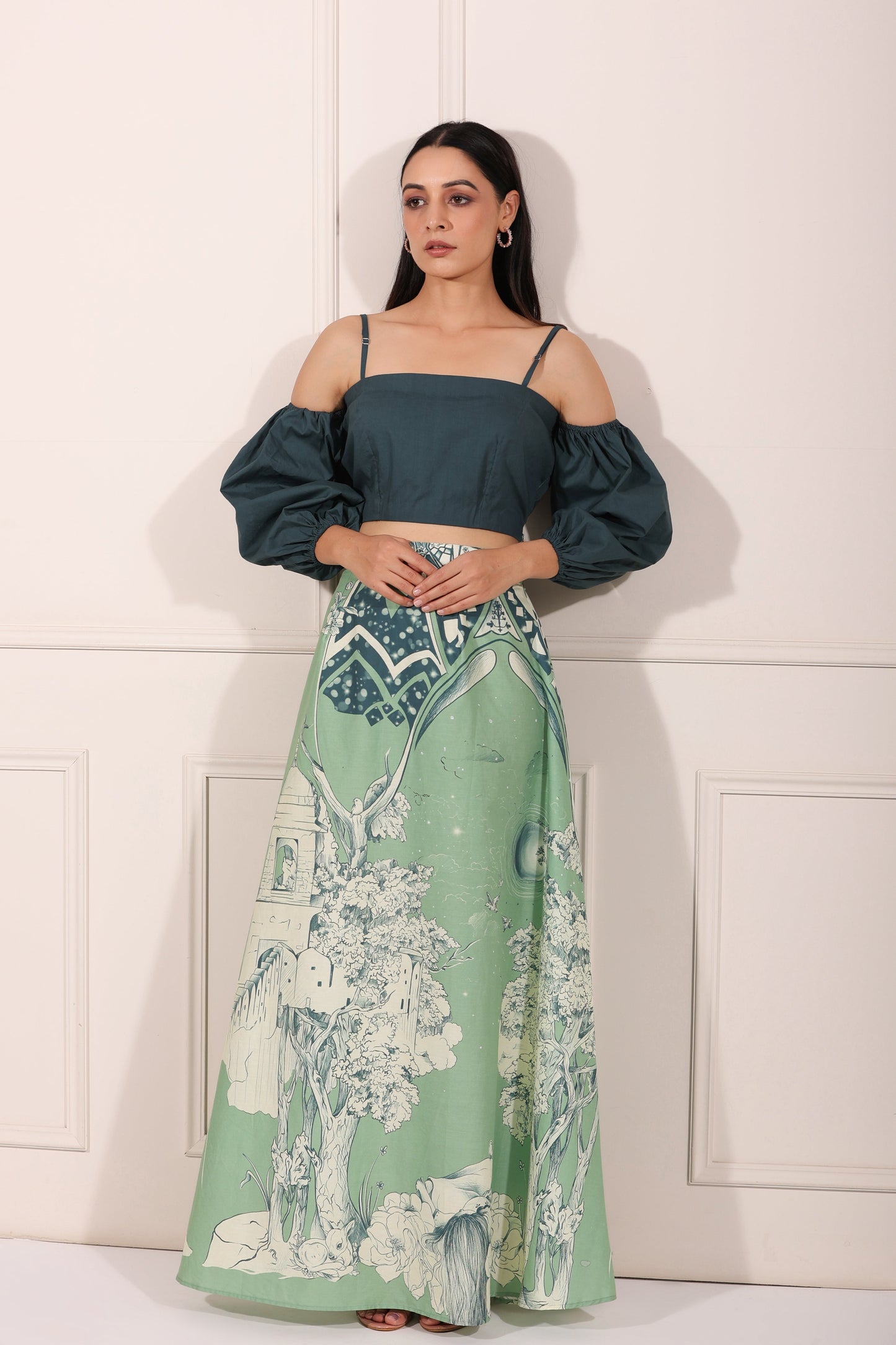 Green Co-ord Set at Kamakhyaa by MOH-The Eternal Dhaga. This item is 100% pure cotton, Cotton, Green, Moh-The eternal Dhaga, Natural, Party Wear, Party Wear Co-ords, Prints, Regular Fit, Womenswear
