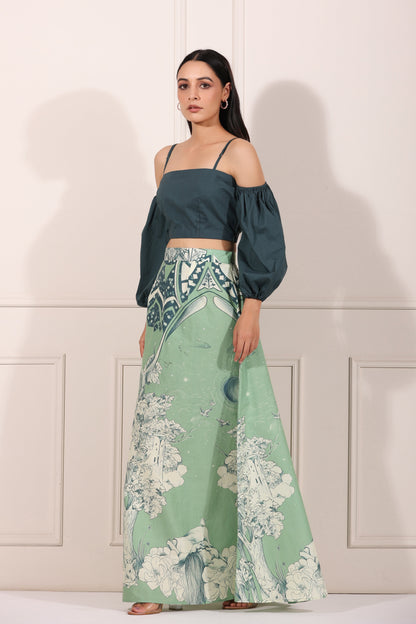 Green Co-ord Set at Kamakhyaa by MOH-The Eternal Dhaga. This item is 100% pure cotton, Cotton, Green, Moh-The eternal Dhaga, Natural, Party Wear, Party Wear Co-ords, Prints, Regular Fit, Womenswear