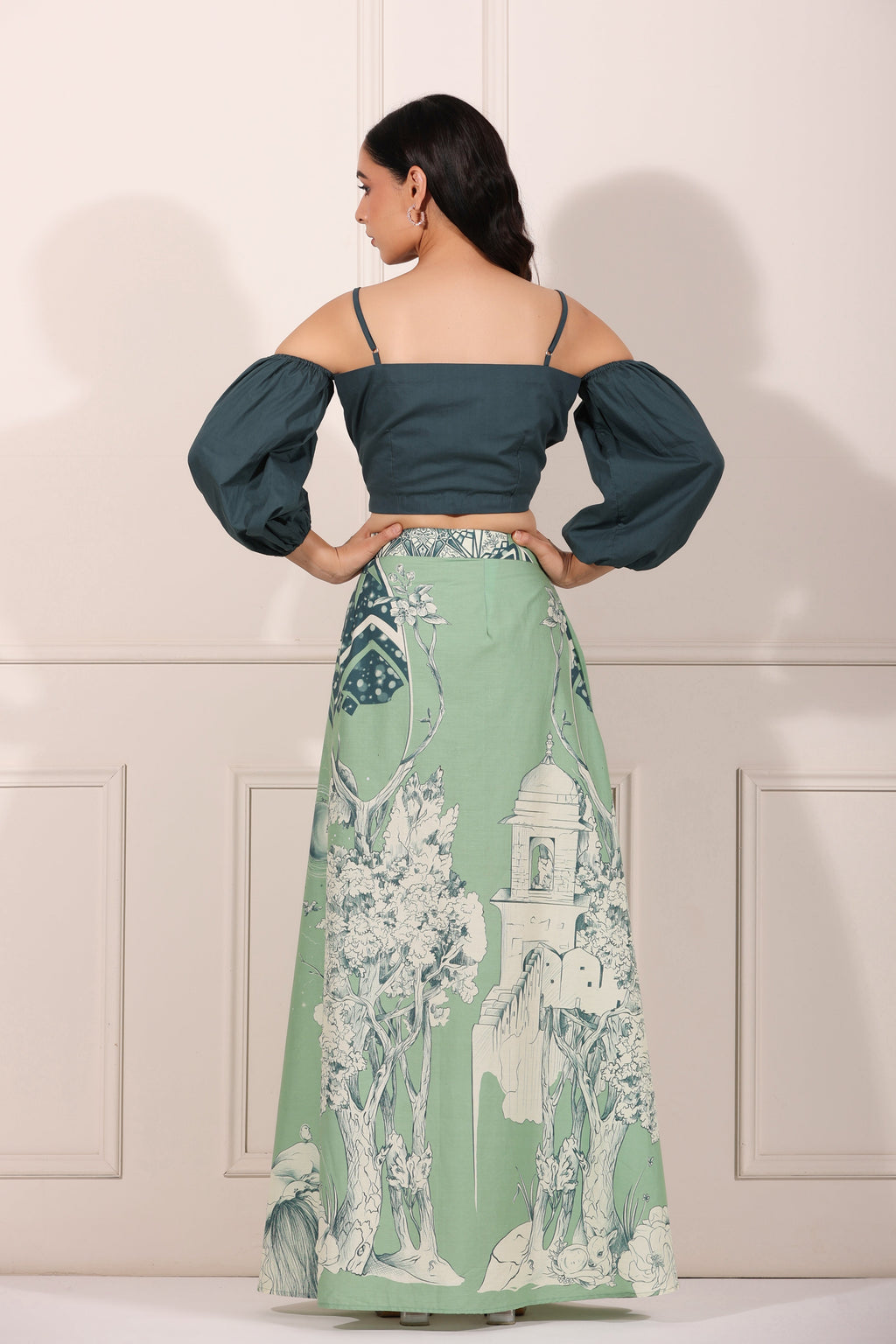 Green Co-ord Set at Kamakhyaa by MOH-The Eternal Dhaga. This item is 100% pure cotton, Cotton, Green, Moh-The eternal Dhaga, Natural, Party Wear, Party Wear Co-ords, Prints, Regular Fit, Womenswear