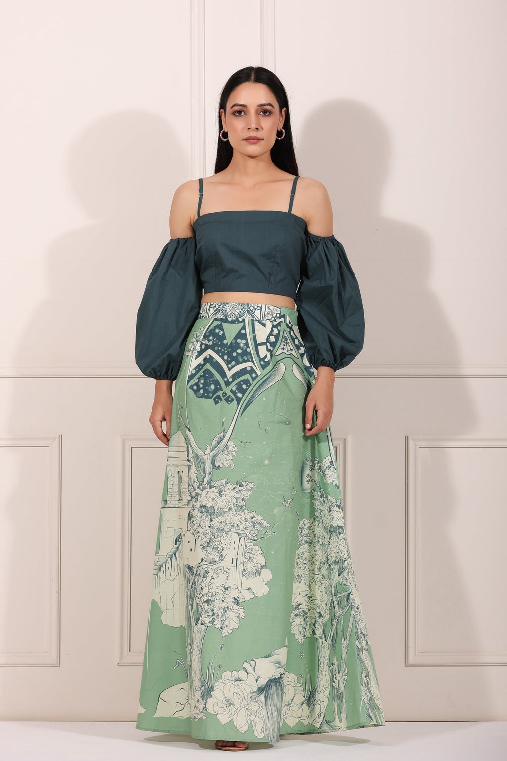 Green Co-ord Set at Kamakhyaa by MOH-The Eternal Dhaga. This item is 100% pure cotton, Cotton, Green, Moh-The eternal Dhaga, Natural, Party Wear, Party Wear Co-ords, Prints, Regular Fit, Womenswear