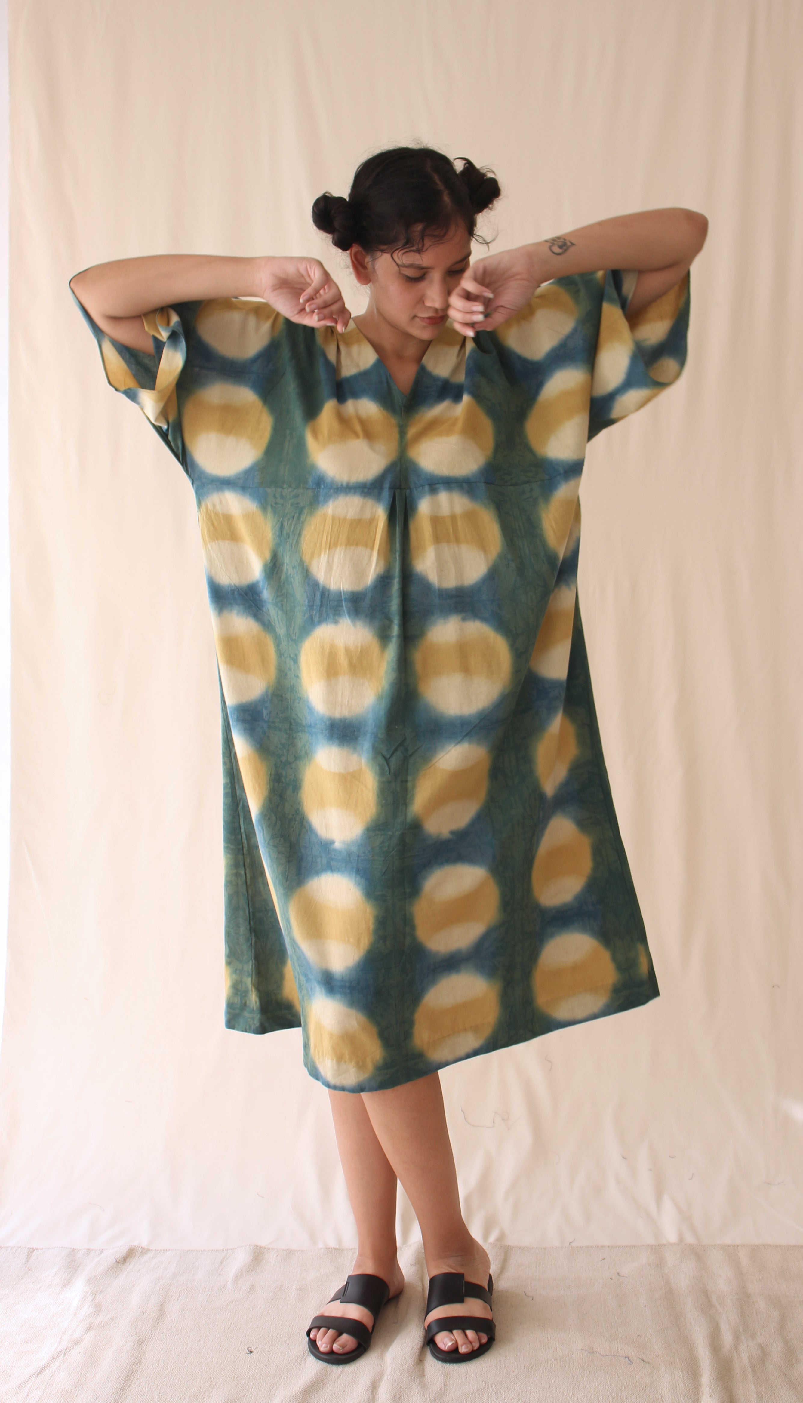Green Collar Ombre Dye Midi Dress at Kamakhyaa by Chambray & Co.. This item is Casual Wear, Green, Hand Spun Cotton, Midi Dresses, Natural, Ombre & Dyes, Regular Fit, Womenswear