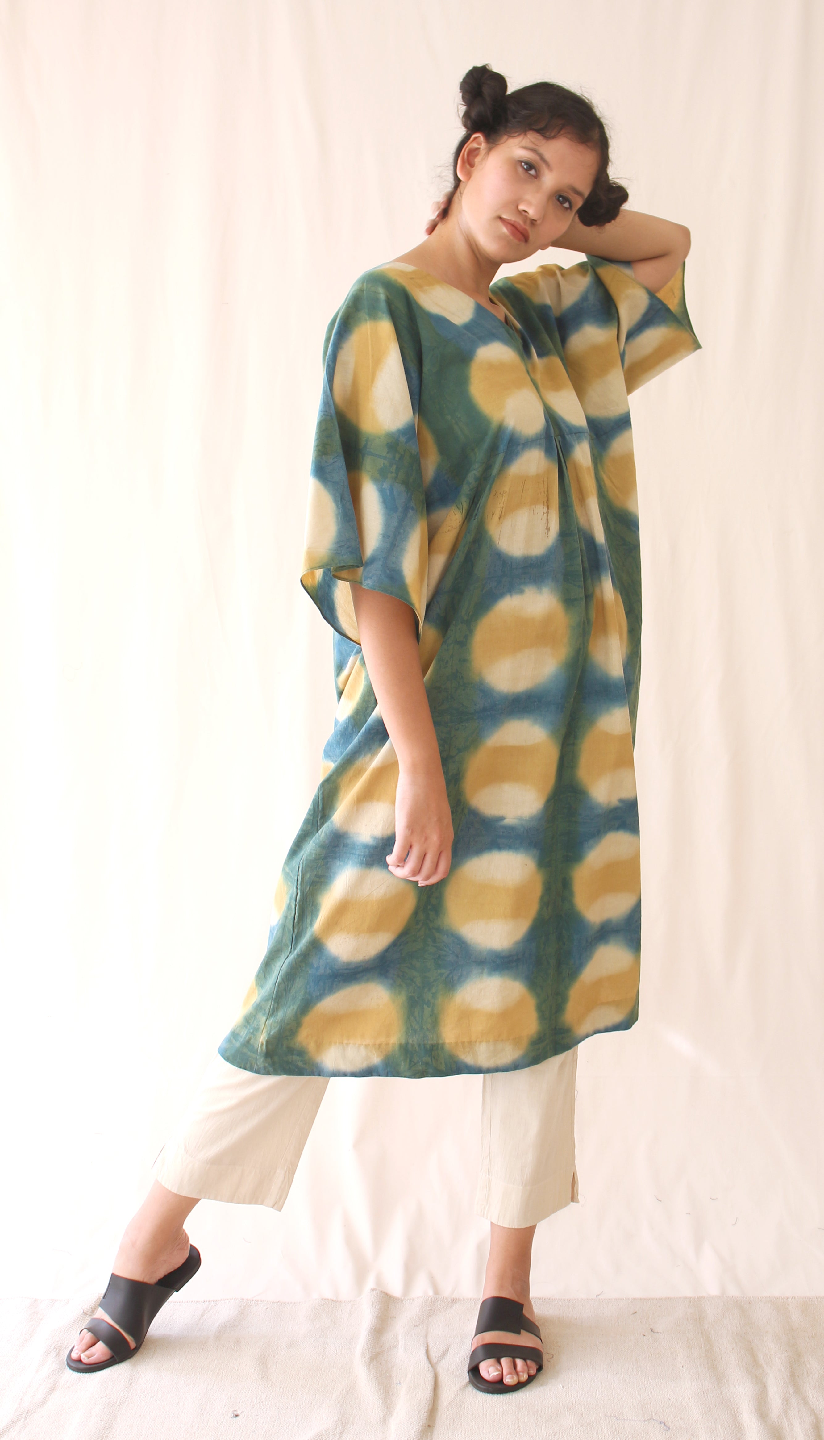 Green Collar Ombre Dye Midi Dress at Kamakhyaa by Chambray & Co.. This item is Casual Wear, Green, Hand Spun Cotton, Midi Dresses, Natural, Ombre & Dyes, Regular Fit, Womenswear