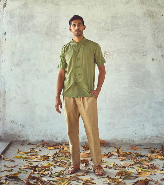 Green Cotton Mens Shirt at Kamakhyaa by Khara Kapas. This item is Casual Wear, Cotton, For Anniversary, For Him, Green, Menswear, Natural, New, Regular Fit, Shirts, Solid Selfmade, Solids, Tops