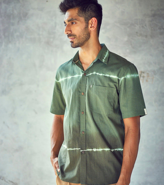 Green Cotton Ombre & Dye Mens Shirt at Kamakhyaa by Khara Kapas. This item is Casual Wear, Cotton, For Anniversary, For Father, For Him, Green, Menswear, Natural, New, Ombre & Dyes, Printed Selfsame, Regular Fit, Shirts, Tops