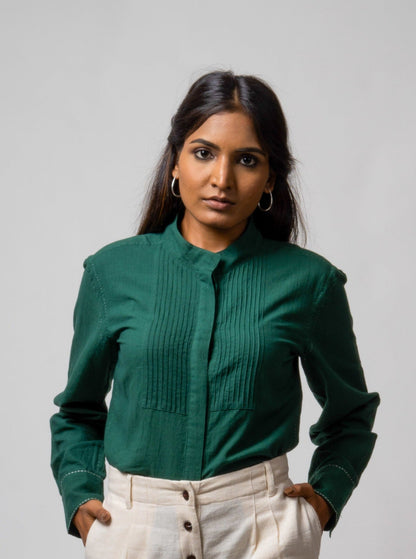 Green Cotton Shirt at Kamakhyaa by Lafaani. This item is Casual Wear, Cotton, Green, Natural, Regular Fit, Shirts, Solids, Tops, Womenswear