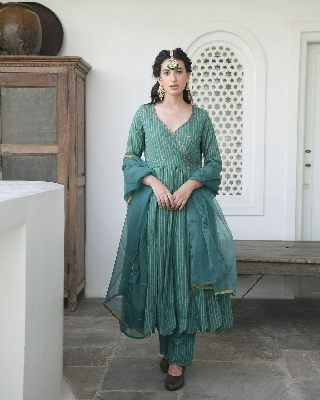 Green Embroidered Cotton Kurta Set With Dupatta at Kamakhyaa by Taro. This item is Embroidered, Evening Wear, Green, Handwoven cotton, Indian Wear, July Sale, July Sale 2023, Kurta Pant Sets, Kurta Set With Dupatta, Natural, Regular Fit, Sitara Taro, Wedding Gifts, Womenswear