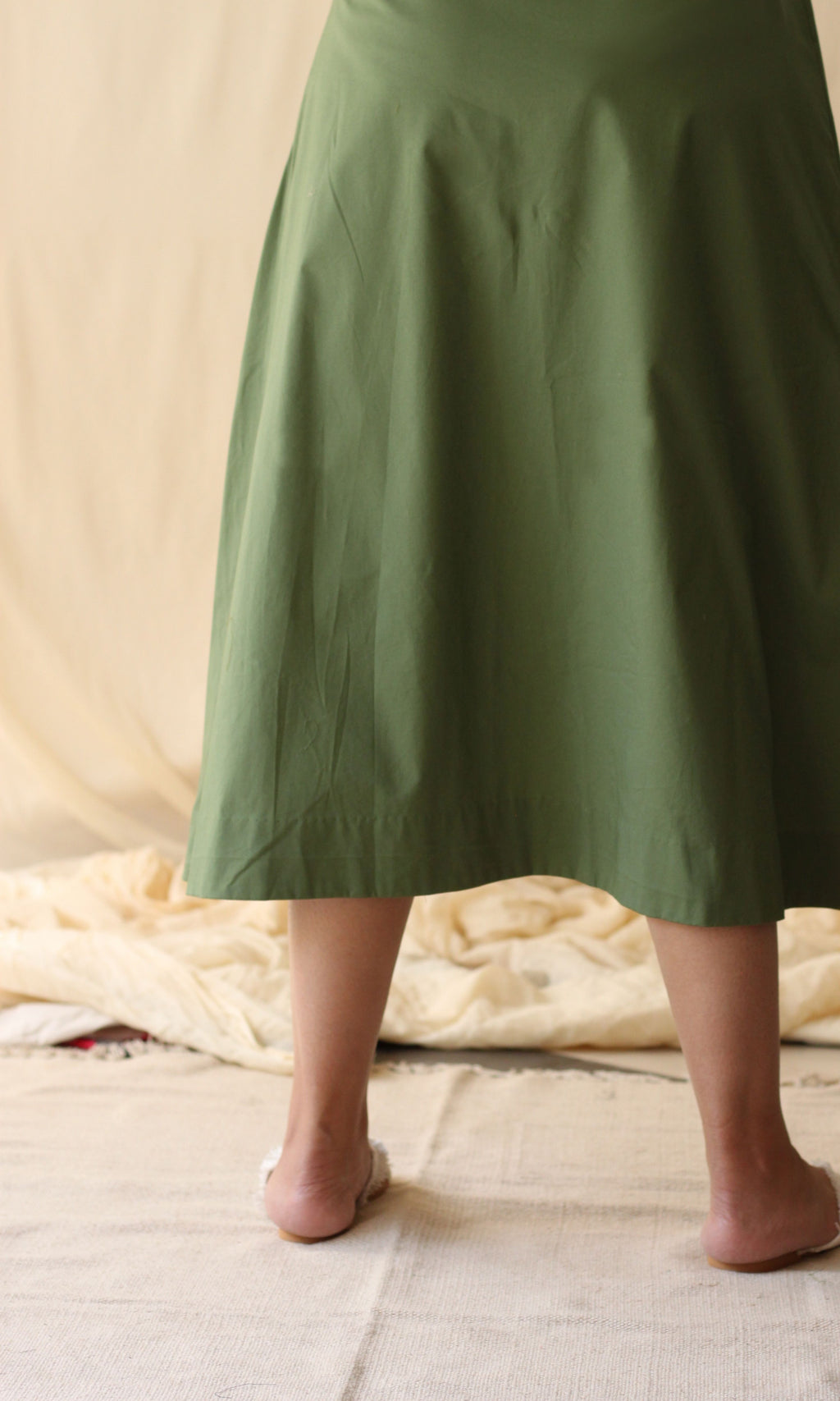 Green Embroidered Cotton Skirt at Kamakhyaa by Chambray & Co.. This item is Casual Wear, Cotton, Embroidered, Green, Midi Skirts, Natural, Regular Fit, Skirts, Solids, Womenswear