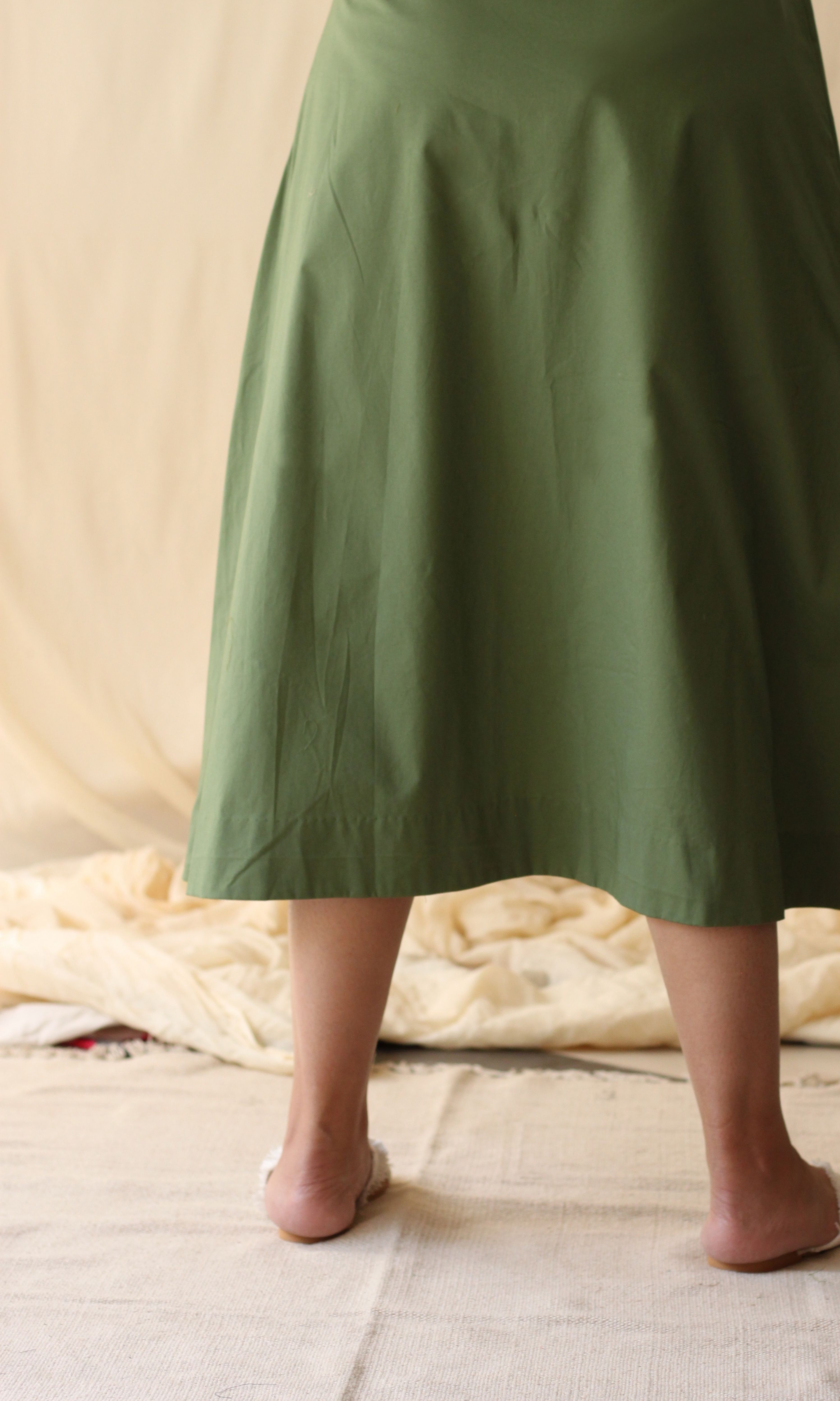 Green Embroidered Cotton Skirt at Kamakhyaa by Chambray & Co.. This item is Casual Wear, Cotton, Embroidered, Green, Midi Skirts, Natural, Regular Fit, Skirts, Solids, Womenswear