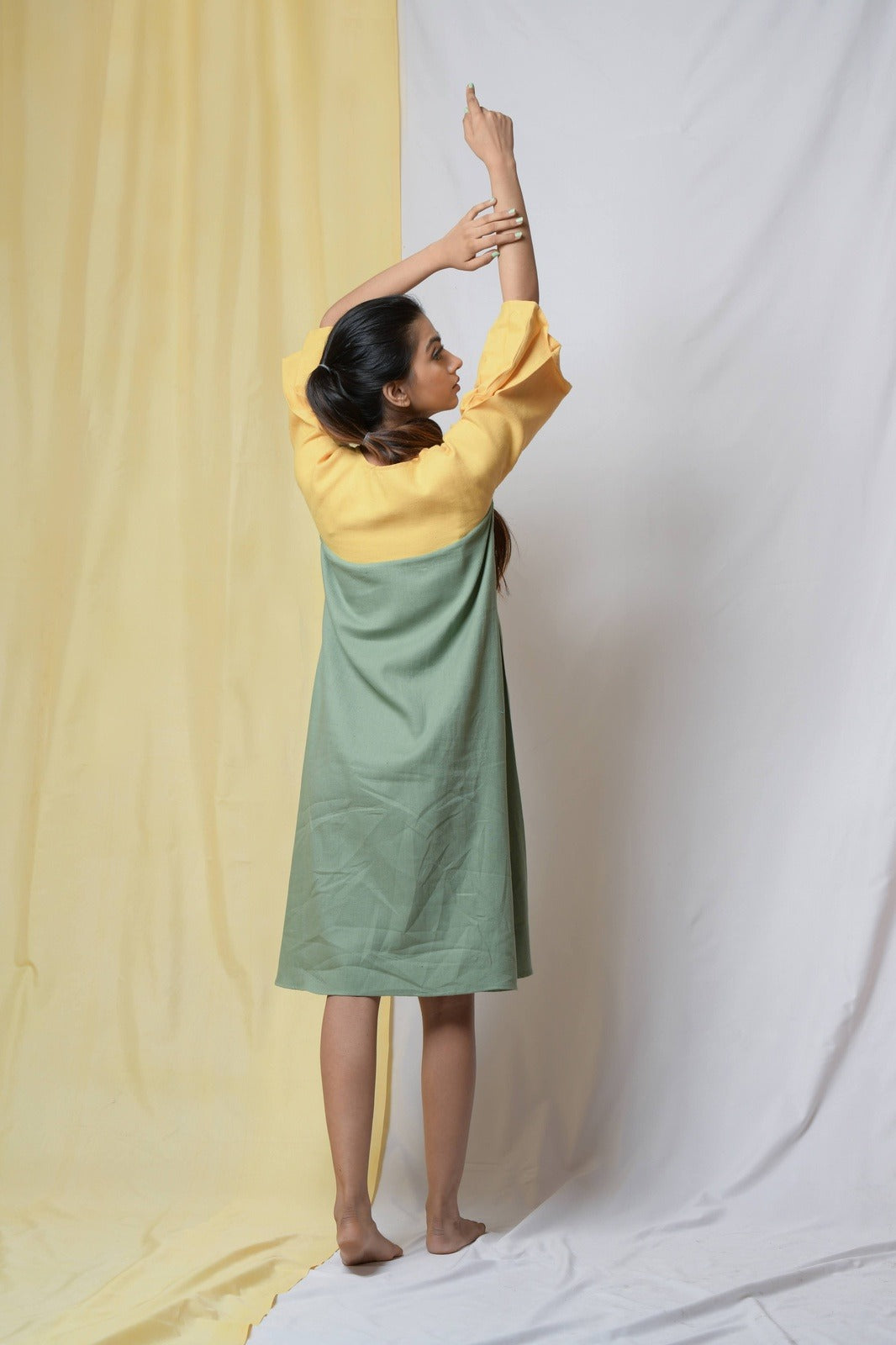 Green Estella Maxi Dress at Kamakhyaa by Niraa. This item is Casual Wear, Cotton khadi, Fitted At Bust, Green, Midi Dresses, Natural with azo dyes, Solids, Tales of rippling brooks, Womenswear
