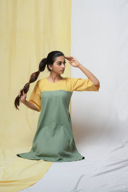 Green Estella Maxi Dress at Kamakhyaa by Niraa. This item is Casual Wear, Cotton khadi, Fitted At Bust, Green, Midi Dresses, Natural with azo dyes, Solids, Tales of rippling brooks, Womenswear