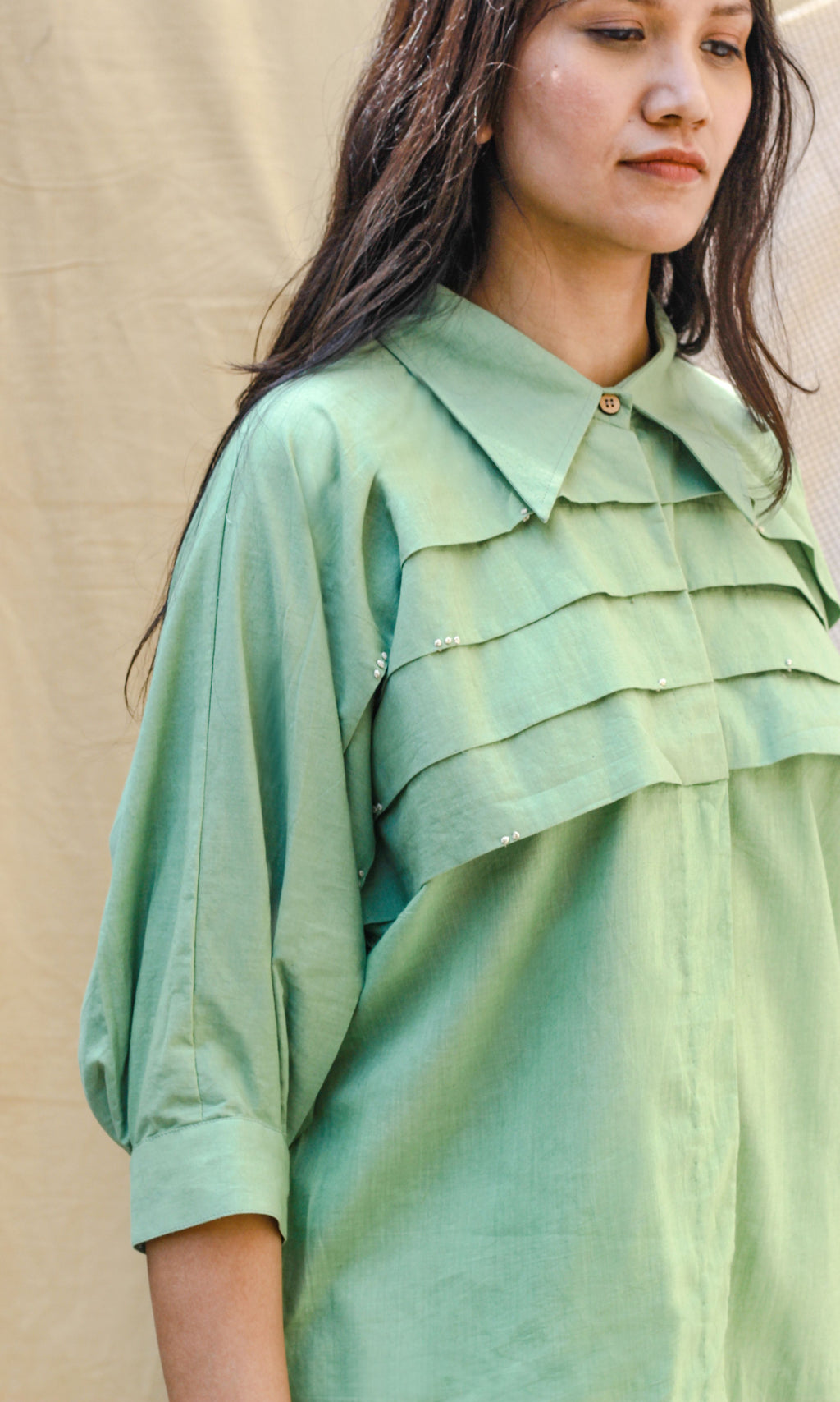 Green Linen Shirt With Pants Complete Set at Kamakhyaa by Chambray & Co.. This item is Casual Wear, Co-ord Sets, Echo, Green, Hand Spun Cotton, Linen, Natural, Office, Office Wear Co-ords, Regular Fit, Solids, Womenswear